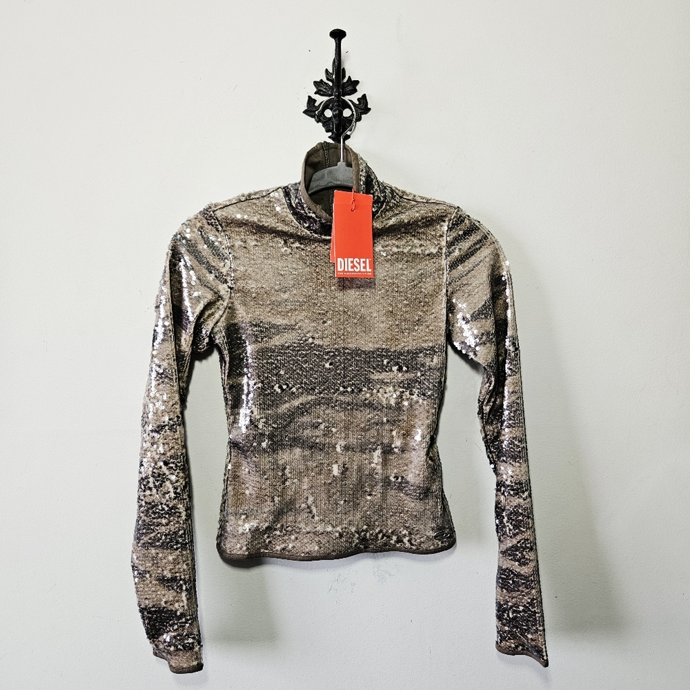 Diesel Gold Sequin Turtleneck Top - Picture 2 of 8